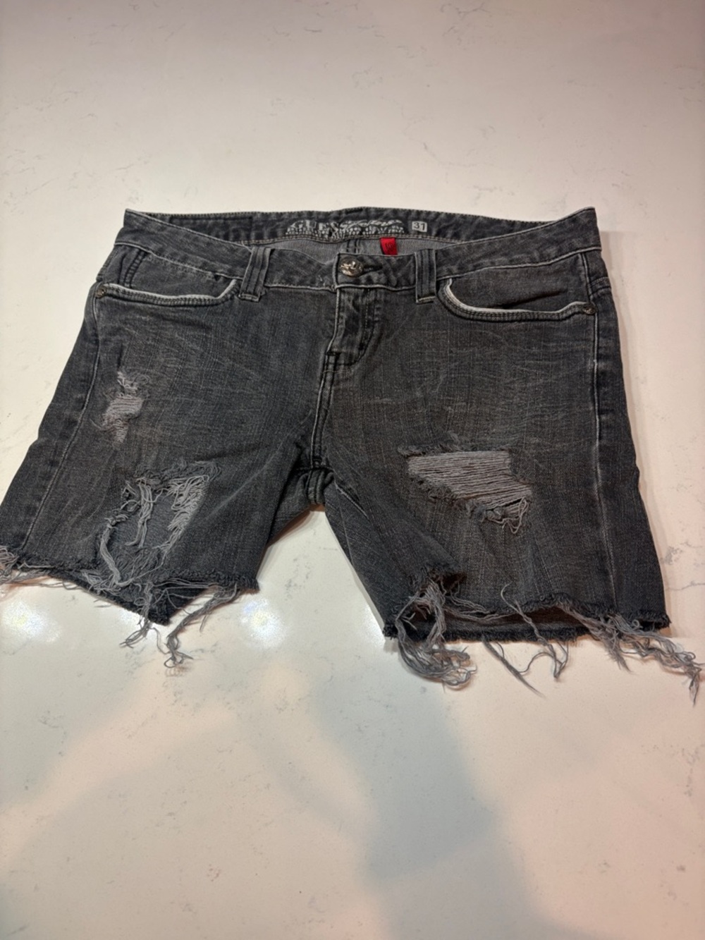 Guess Charcoal Distressed Denim Shorts